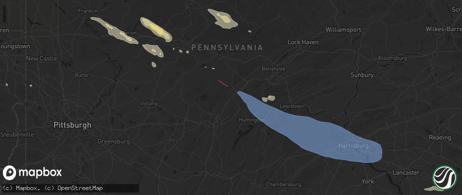 Hail map in Tyrone, PA on July 18, 2026