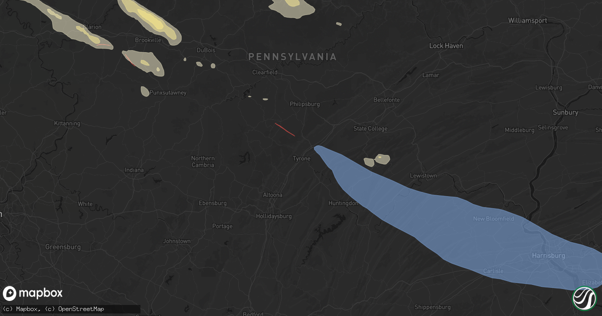 Hail map in Tyrone, PA on July 18, 2026