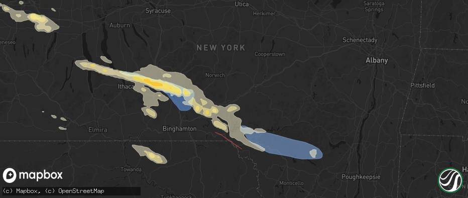 Hail map in Unadilla, NY on July 18, 2026