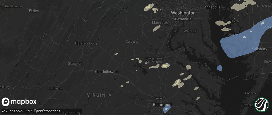 Hail map in Unionville, VA on July 18, 2026