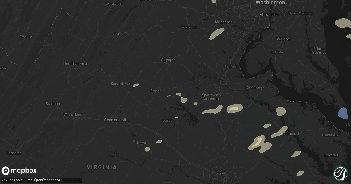Hail map in Unionville, VA on July 18, 2026