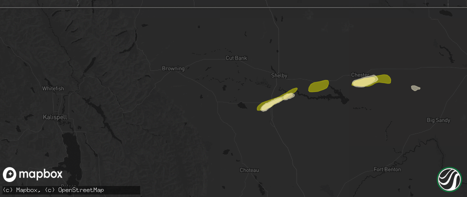 Hail map in Valier, MT on July 18, 2026