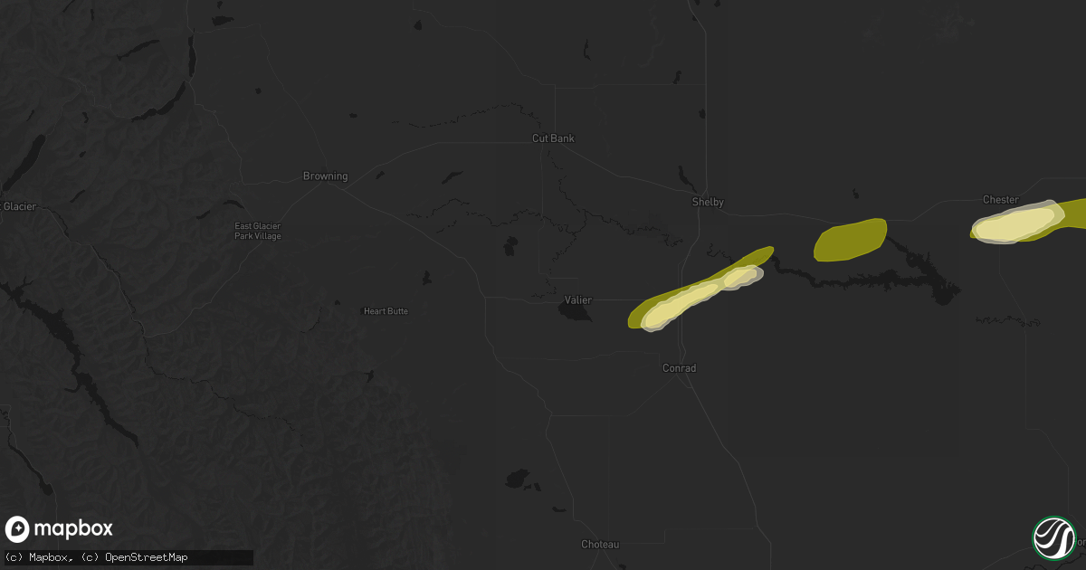 Hail map in Valier, MT on July 18, 2026