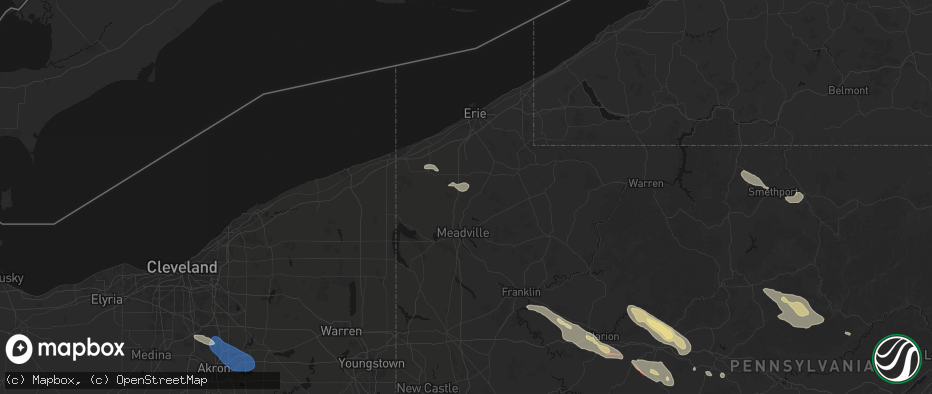 Hail map in Venango, PA on July 18, 2026