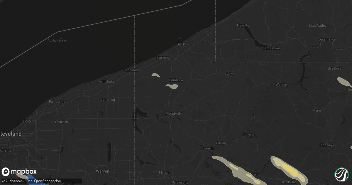 Hail map in Venango, PA on July 18, 2026