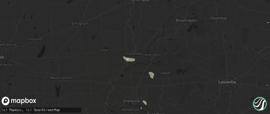 Hail map in Vincennes, IN on July 18, 2026