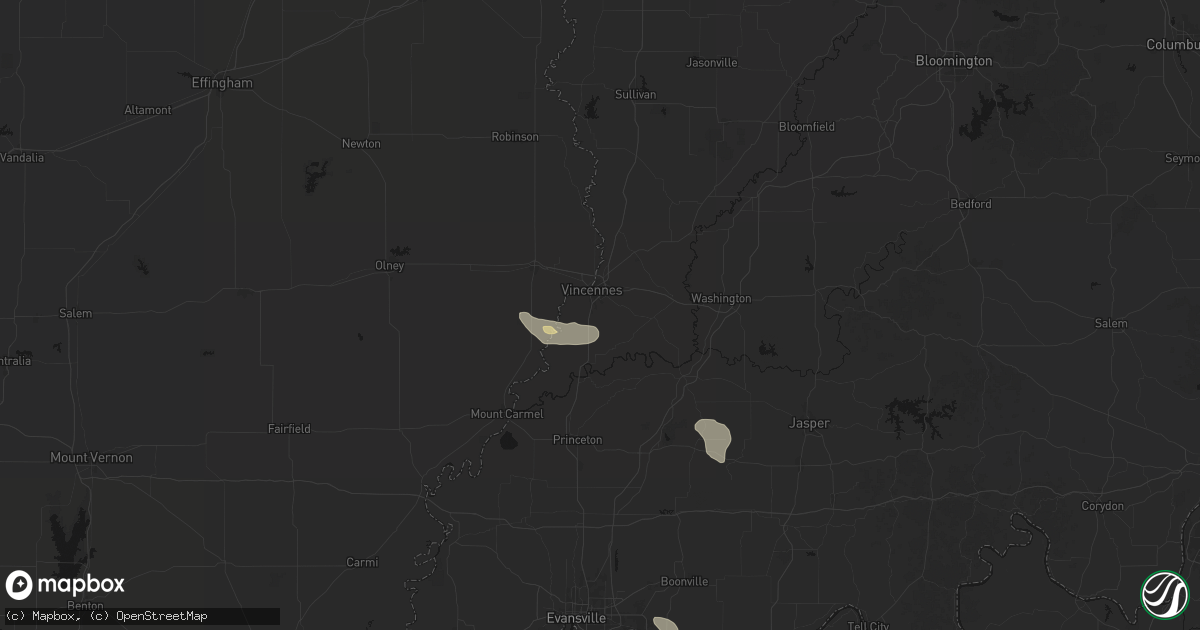 Hail map in Vincennes, IN on July 18, 2026