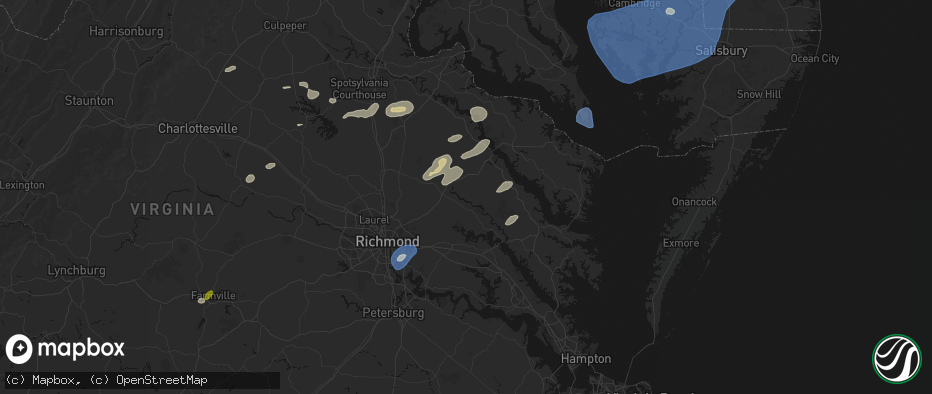 Hail map in Walkerton, VA on July 18, 2026