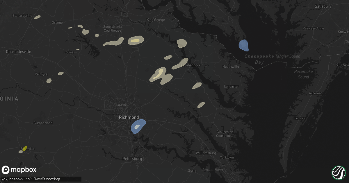 Hail map in Walkerton, VA on July 18, 2026