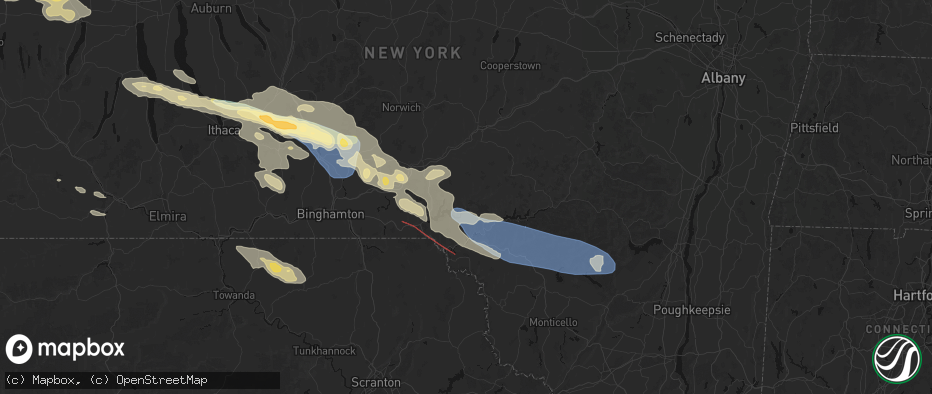 Hail map in Walton, NY on July 18, 2026