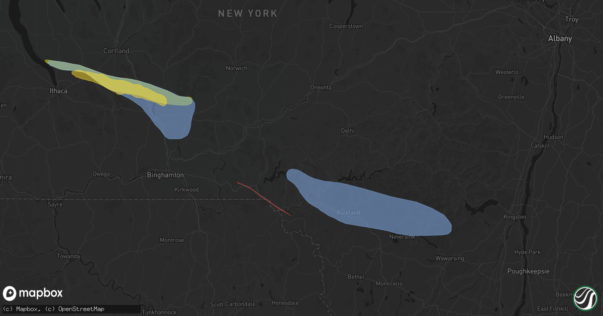 Hail map in Walton, NY on July 18, 2026
