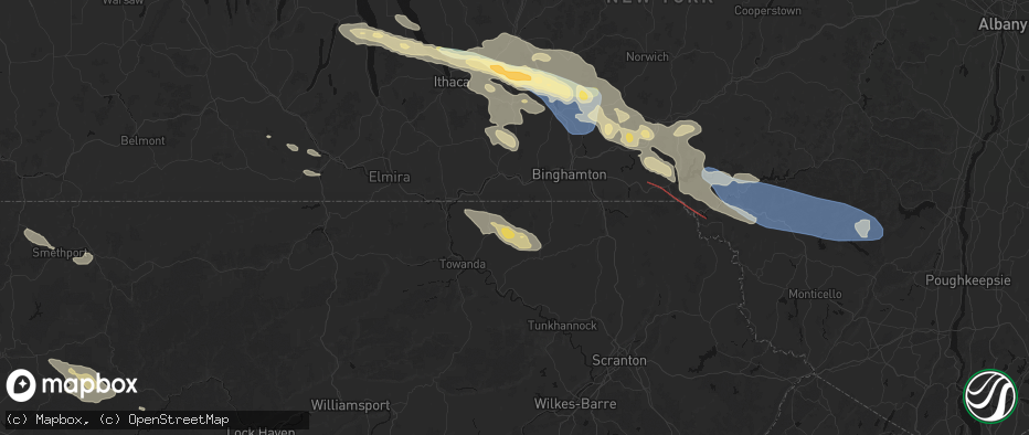 Hail map in Warren Center, PA on July 18, 2026