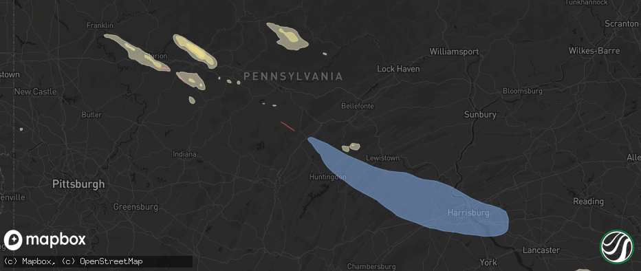 Hail map in Warriors Mark, PA on July 18, 2026
