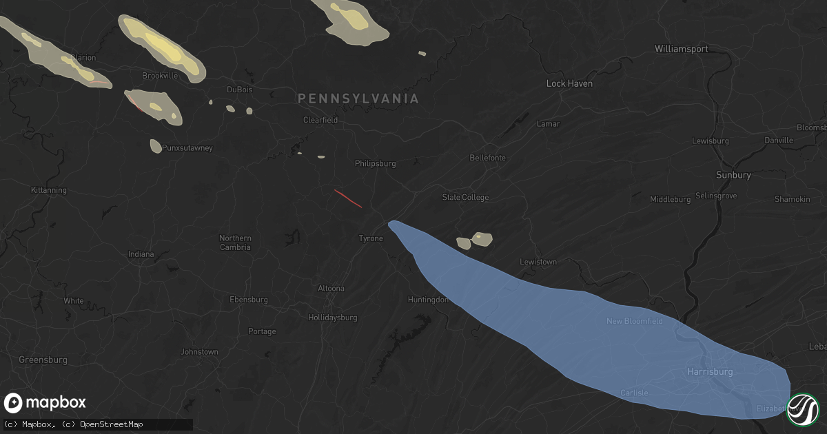 Hail map in Warriors Mark, PA on July 18, 2026