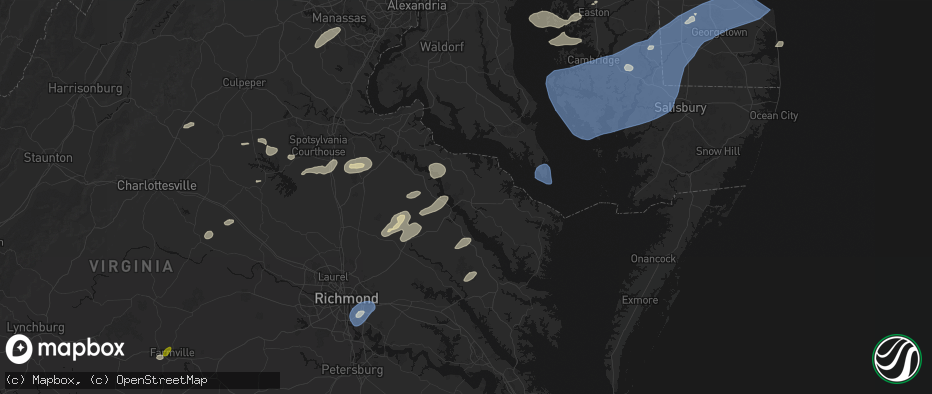 Hail map in Warsaw, VA on July 18, 2026
