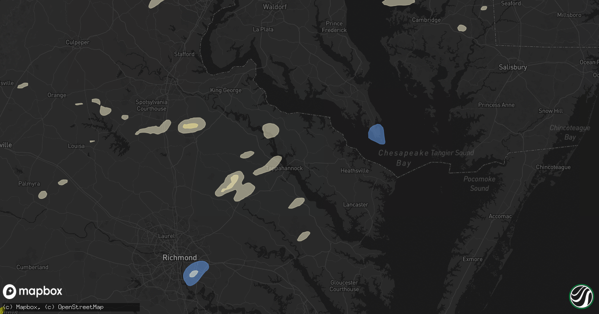 Hail map in Warsaw, VA on July 18, 2026