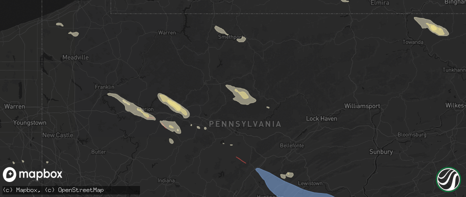 Hail map in Weedville, PA on July 18, 2026