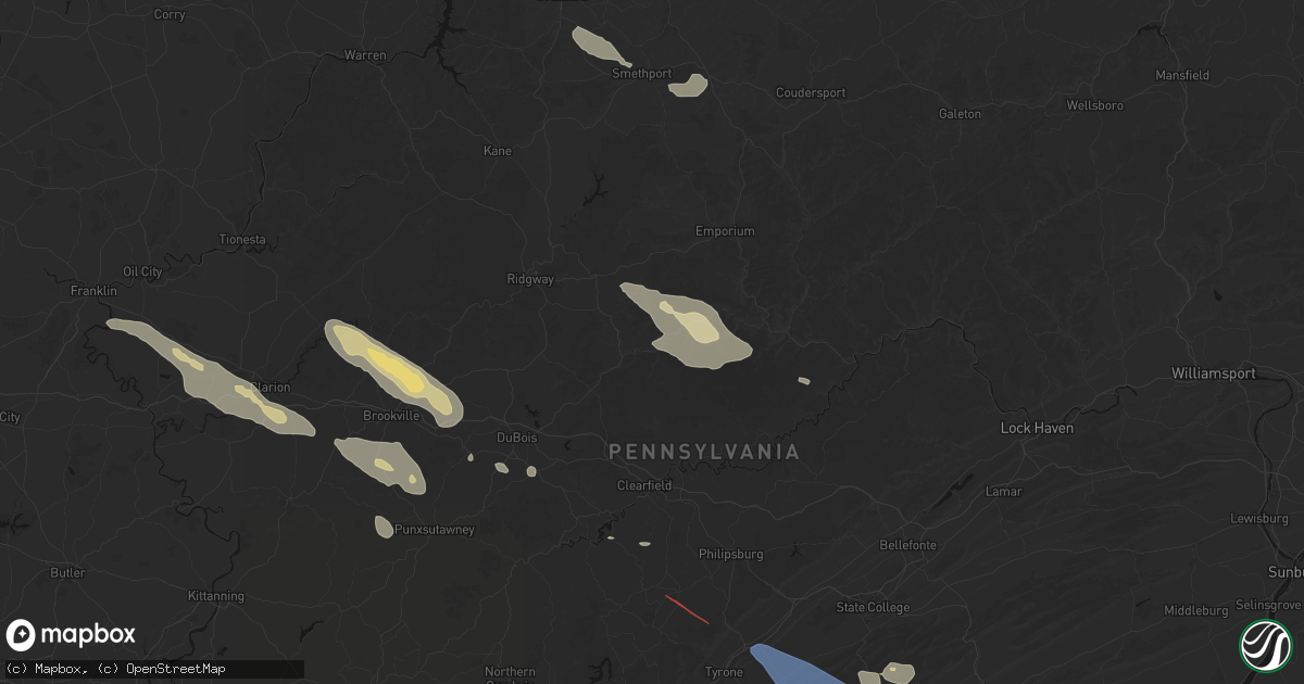 Hail map in Weedville, PA on July 18, 2026