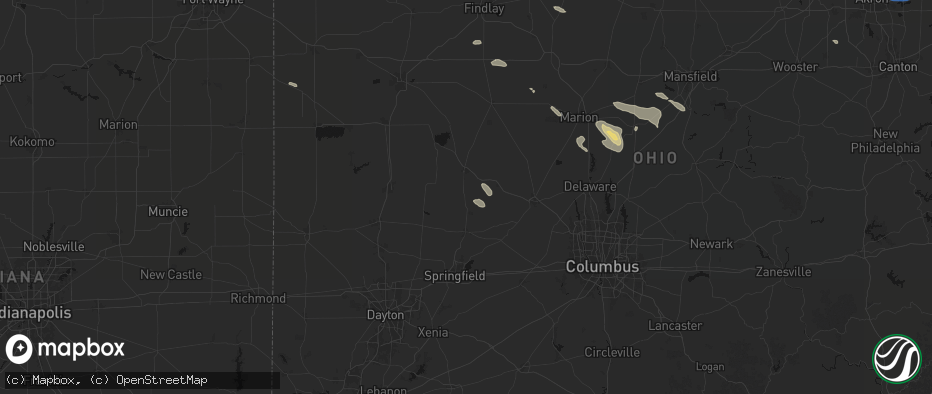 Hail map in West Liberty, OH on July 18, 2026