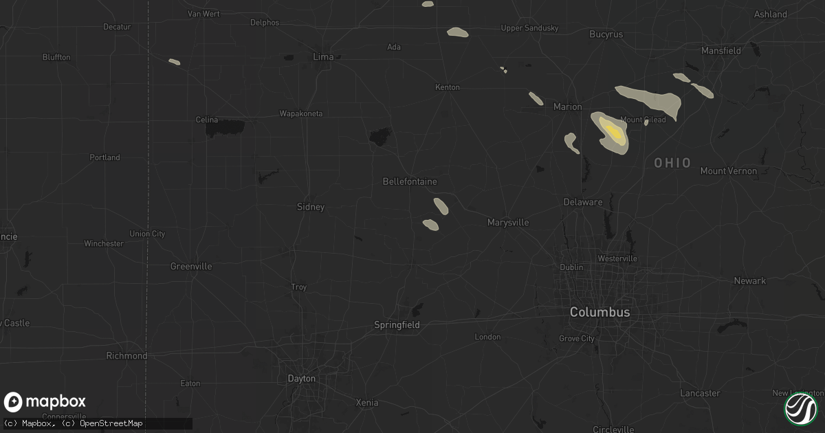 Hail map in West Liberty, OH on July 18, 2026