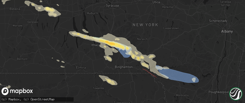 Hail map in Whitney Point, NY on July 18, 2026