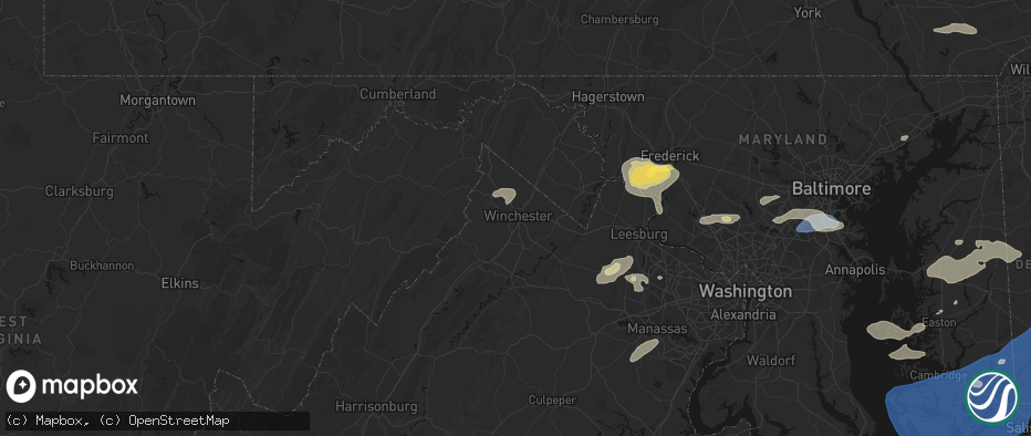 Hail map in Winchester, VA on July 18, 2026