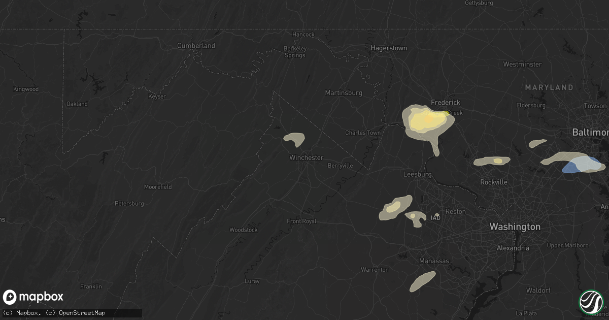 Hail map in Winchester, VA on July 18, 2026