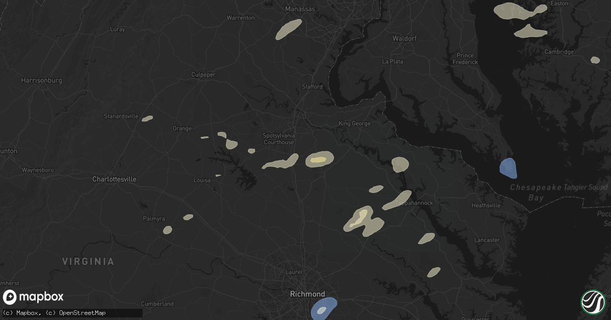 Hail map in Woodford, VA on July 18, 2026