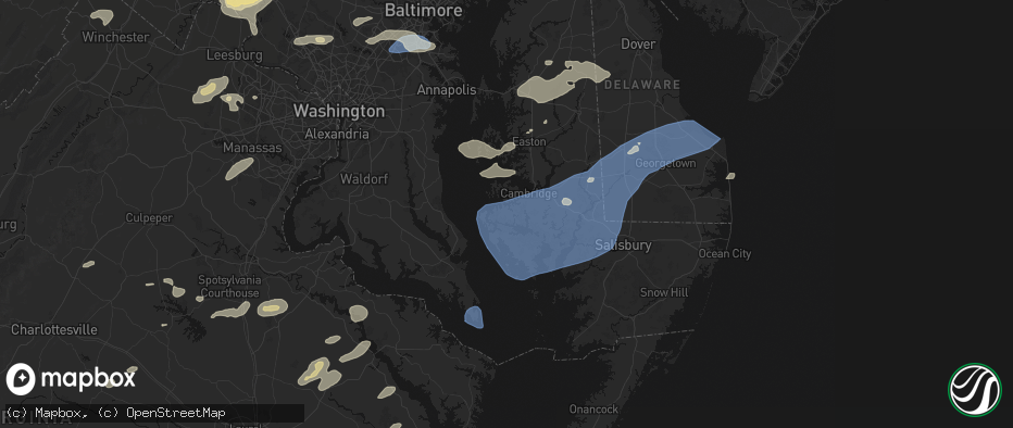 Hail map in Woolford, MD on July 18, 2026