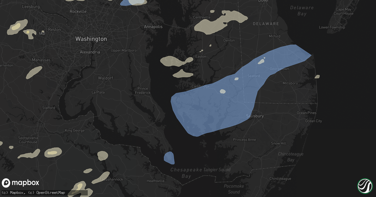 Hail map in Woolford, MD on July 18, 2026