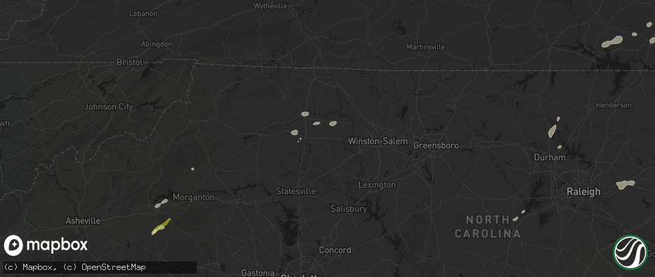 Hail map in Yadkinville, NC on July 18, 2026