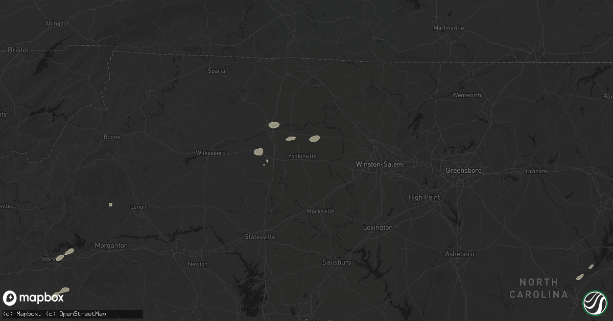 Hail map in Yadkinville, NC on July 18, 2026