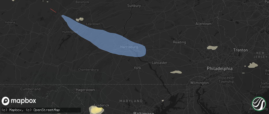 Hail map in York Haven, PA on July 18, 2026