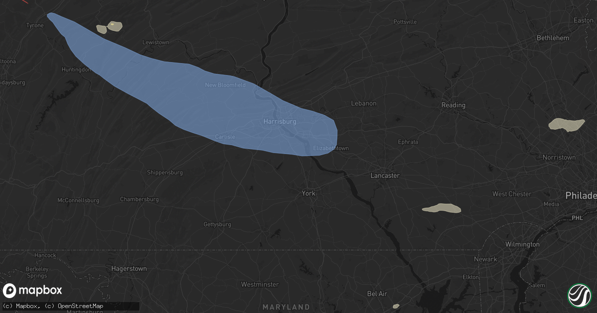 Hail map in York Haven, PA on July 18, 2026