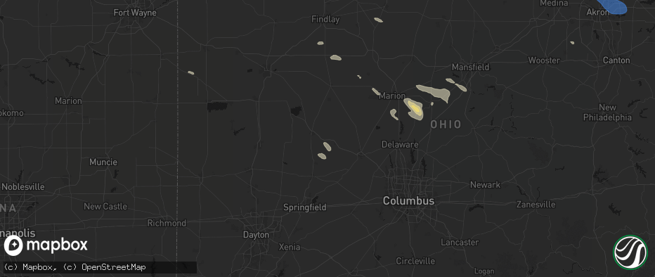 Hail map in Zanesfield, OH on July 18, 2026