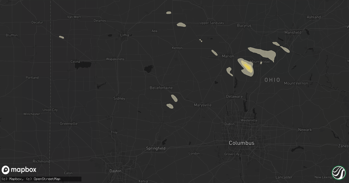 Hail map in Zanesfield, OH on July 18, 2026
