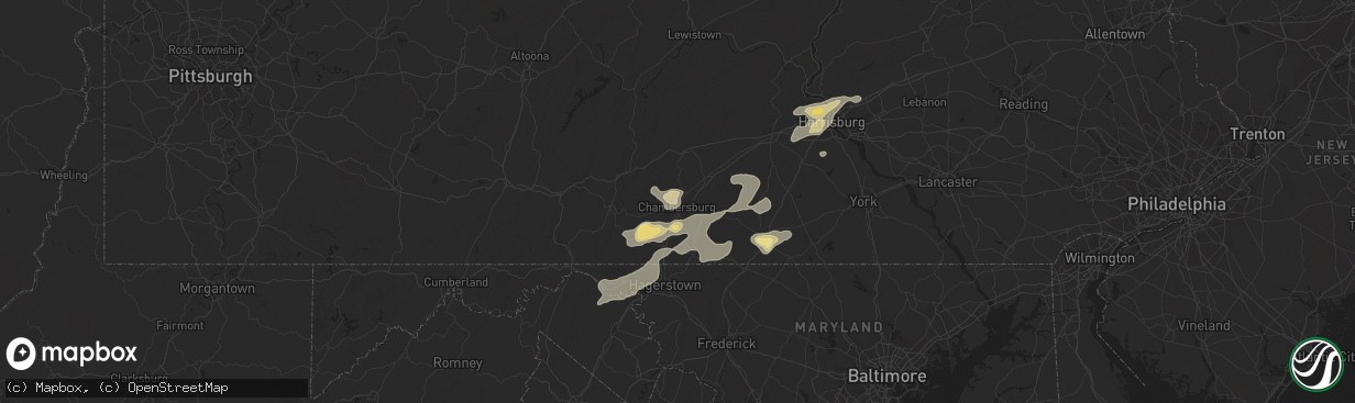 Hail map in Chambersburg, PA on July 19, 2013