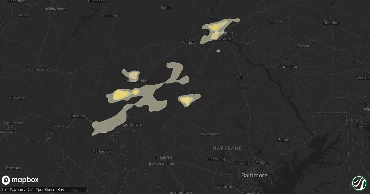 Hail map in Gettysburg, PA on July 19, 2013