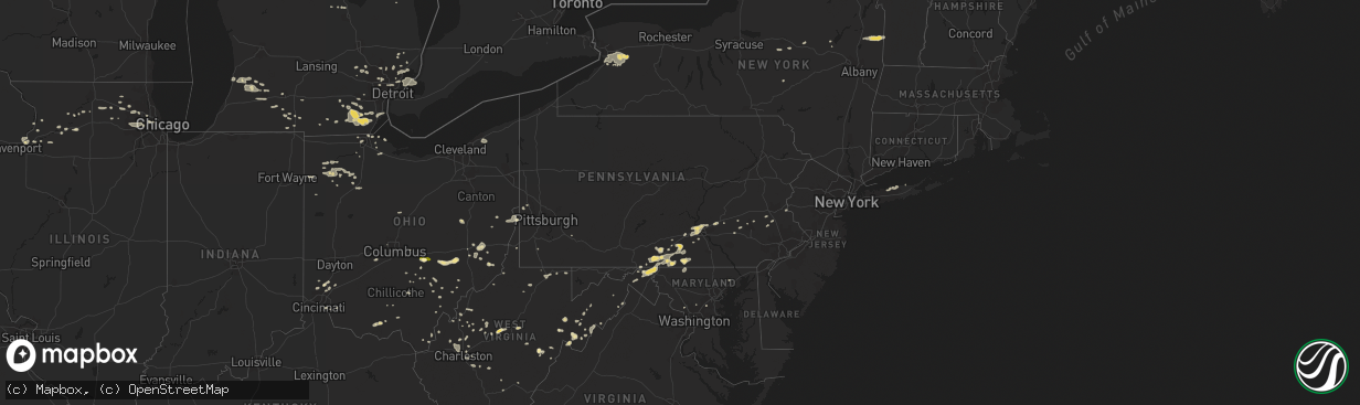 Hail map in Pennsylvania on July 19, 2013