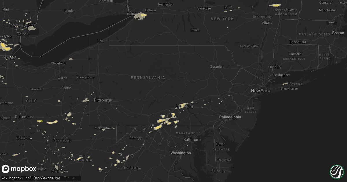 Hail map in Pennsylvania on July 19, 2013