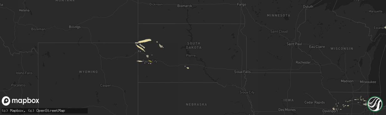 Hail map in South Dakota on July 19, 2013