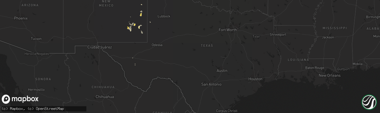 Hail map in Texas on July 19, 2014