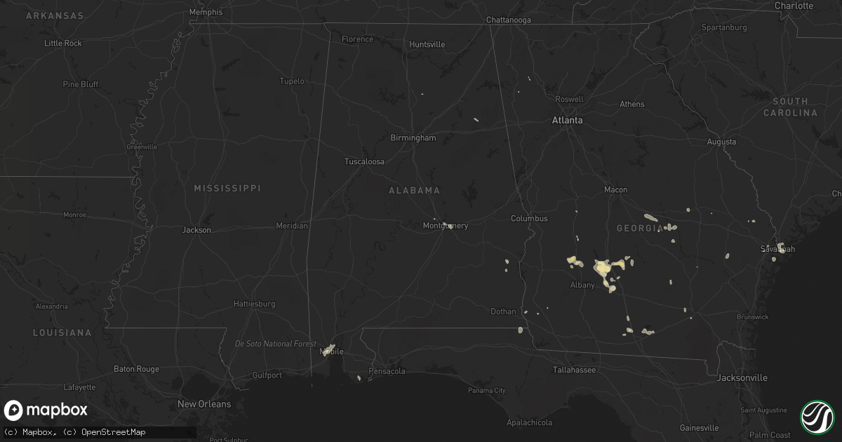 Hail map in Alabama on July 19, 2015
