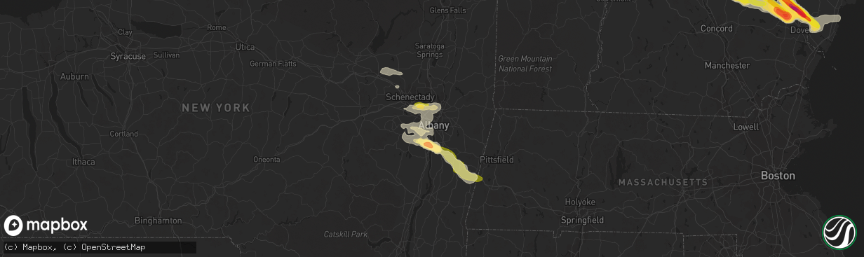 Hail map in Albany, NY on July 19, 2015