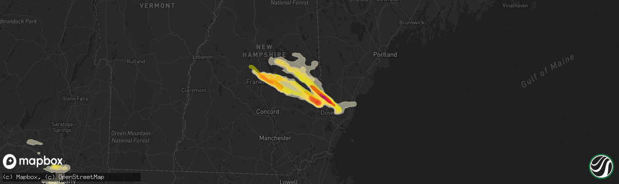 Hail map in Farmington, NH on July 19, 2015