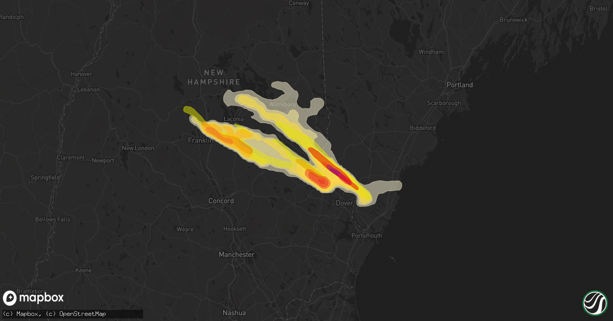 Hail map in Farmington, NH on July 19, 2015