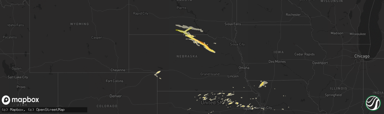 Hail map in Nebraska on July 19, 2015