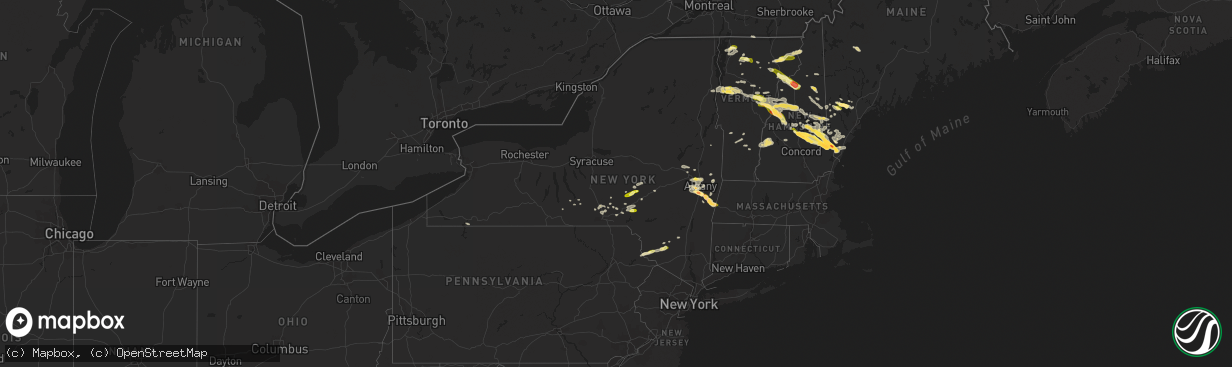 Hail map in New York on July 19, 2015