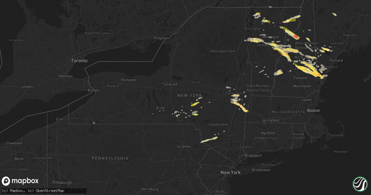 Hail map in New York on July 19, 2015