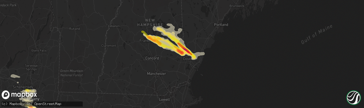 Hail map in Rochester, NH on July 19, 2015